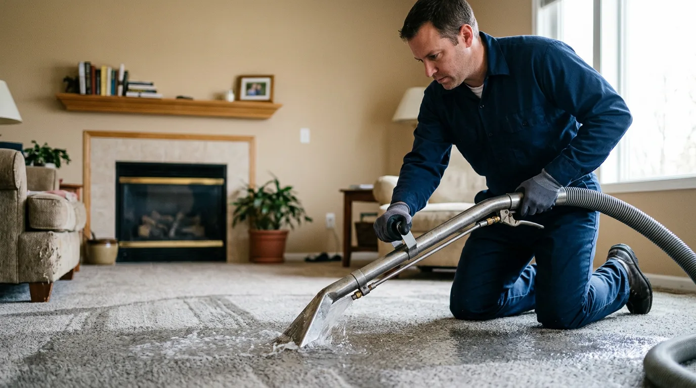 Water damage restoration technician working near Denton, NC